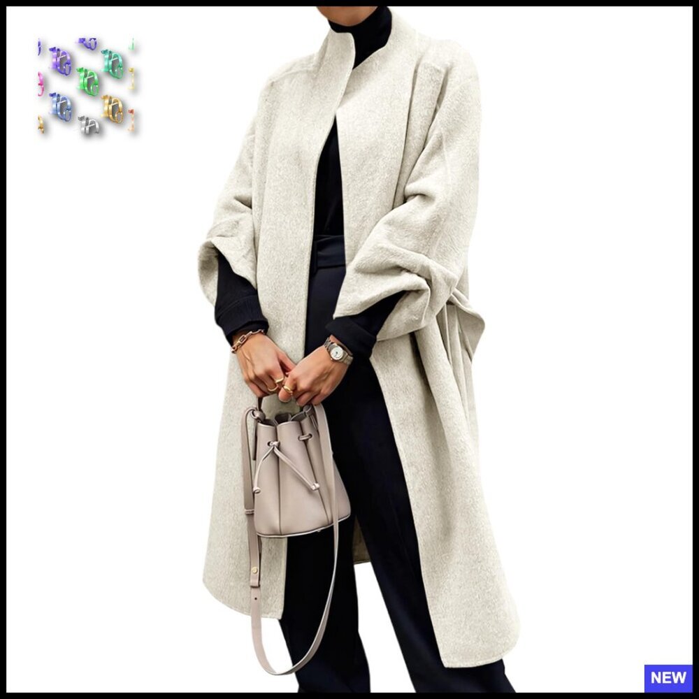 Oversized Pea Coat Wool Blend Trench Coat Winter Open Front Cardigan Overcoat